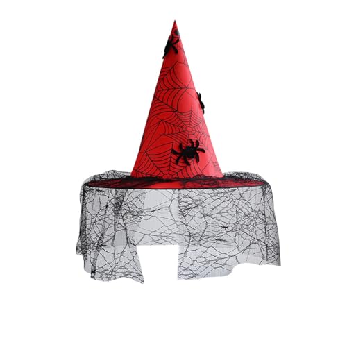 BYUSBAYA Damen Halloween Hexenhut Neuheit Lustige Gothic Zauberer Kappen Hexen Cosplay Hüte Halloween Party Kostüme Zubehör (G Rot, Einheitsgröße) von BYUSBAYA