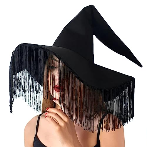 BYUSBAYA Damen Halloween Hexenhut Neuheit Lustige Gothic Zauberer Kappen Hexen Cosplay Hüte Halloween Party Kostüme Zubehör (H Schwarz, Einheitsgröße) von BYUSBAYA