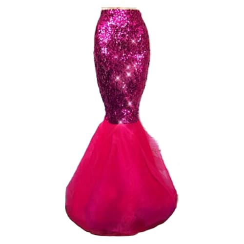 BYUSBAYA Damen Halloween Meerjungfrau Kostüme Rock Pailletten Glänzend Bodycon Maxi Fischschwanz Röcke Fancy Rave Cosplay Party Outfits (C Rose Red, S) von BYUSBAYA