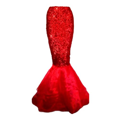 BYUSBAYA Damen Halloween Meerjungfrau Kostüme Rock Pailletten Glänzend Bodycon Maxi Fischschwanz Röcke Fancy Rave Cosplay Party Outfits (C Rot, XL) von BYUSBAYA