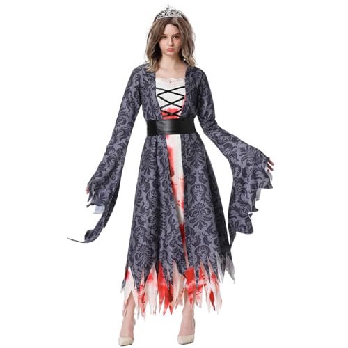 BYUSBAYA Damenkostüme für Halloween, Geister-Vampir, Braut, Horror, Zombie-Kostüm, Leichenbraut, Cosplay, Karneval, Festival, Outfits (C Schwarz, XL) von BYUSBAYA