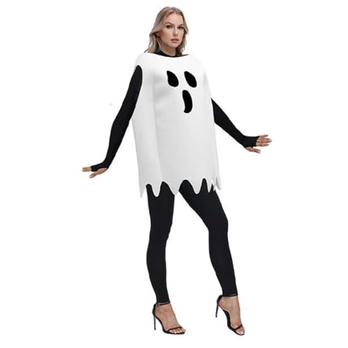 BYUSBAYA Gruseliges Halloween-Kostüm für Damen, Geisterkostüm für Erwachsene, ausgefallenes gruseliges Geister-Rave-Party-Kostüm, Cosplay-Outfit (Weiß, Einheitsgröße) von BYUSBAYA