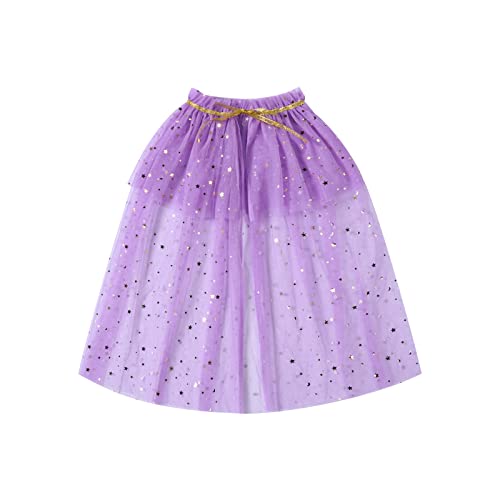 BYUSBAYA Halloween-Umhang für Kinder, Mädchen, Fariy-Hexe, glitzernd, Tüll, Tutu, Umhang, Glitzer, Prinzessin, Rave, Cosplay, Party-Outfit (Sterne, Mond, Pailletten, Umhang, Lila, 1–3T) von BYUSBAYA