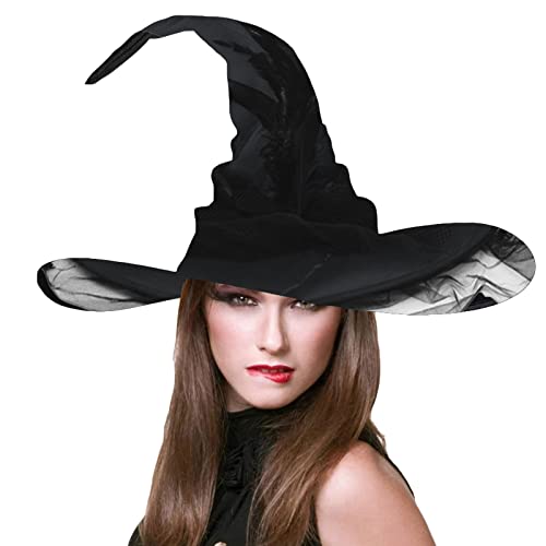 Damen Halloween Hexenhut Neuheit Lustige Gothic Zauberer Kappen Hexen Cosplay Hüte Halloween Party Kostüme Zubehör (B Schwarz, Einheitsgröße) von BYUSBAYA