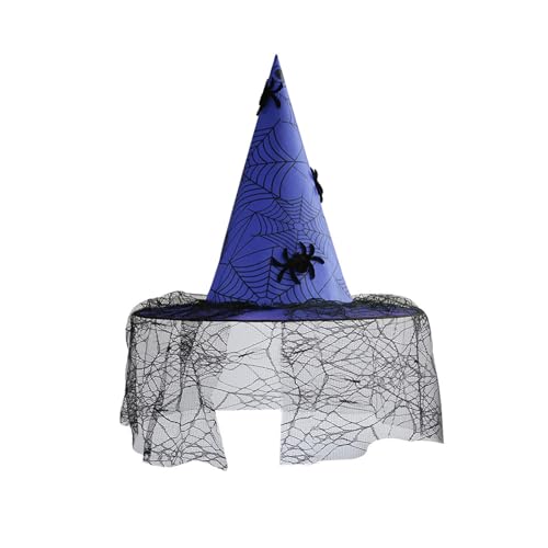 Damen Halloween Hexenhut Neuheit Lustige Gothic Zauberer Kappen Hexen Cosplay Hüte Halloween Party Kostüme Zubehör (G Blau, Einheitsgröße) von BYUSBAYA