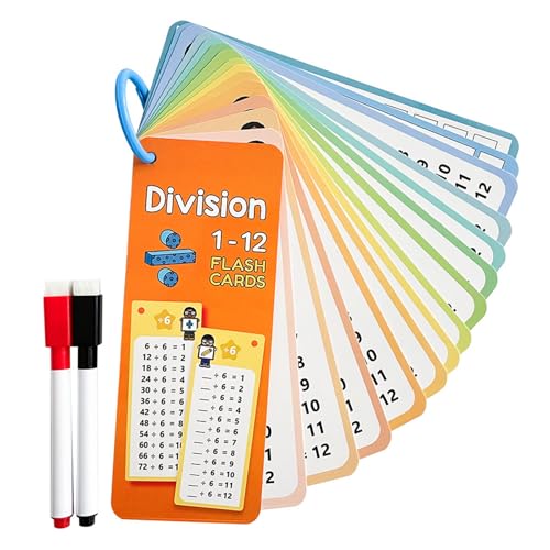 BYYLECL Mathematik-Lernkarten mit 2 trocken abwischbaren Markern, elementare Mathematik-Übung, Multiplikation oder Zeittabellendiagramm für Klassenzimmer, Zuhause, Spaß, Mathematik-Spiele, Division, von BYYLECL