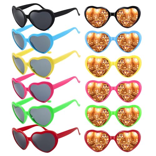 12 Stück Herzbrille Effekt, Pfirsichherz Brille, 3D Beugungs Herzbrillen, Retro Partybrille, Herz Effekt Brille, Herz Sonnenbrille, Heart Sunglasses für Kostümfest Fasching Musik im Freien Party Bar 12 Stück Herzbrille Effekt, Pfirsichherz Brille, 3D Beugungs Herzbrillen, Retro Partybrille, Herz Effekt Brille, Herz Sonnenbrille, Heart Sunglasses für Kostümfest Fasching Musik im Freien Party Bar von BYZESTY