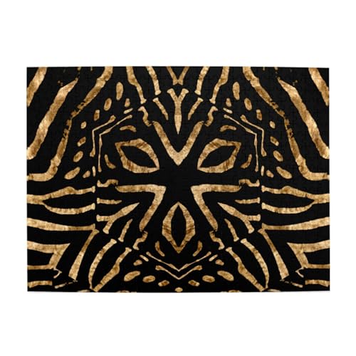 Afrika Wild Zebra Schwarz Gold Streifen, 500 Teile Puzzle für Erwachsene – Holzpuzzle für Erwachsene und ältere Menschen von BYwenhopnbs