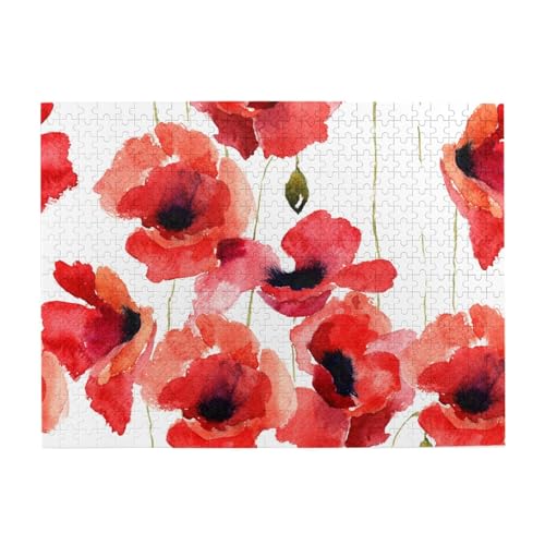 Aquarellmalerei, roter Mohn, Blumen, 500 Teile Puzzle für Erwachsene – Holzpuzzle für Erwachsene und ältere Menschen Aquarellmalerei, roter Mohn, Blumen, 500 Teile Puzzle für Erwachsene – Holzpuzzle für Erwachsene und ältere Menschen von BYwenhopnbs