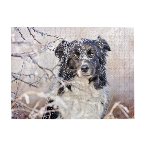 Border Collie Winter Schneeweiße Schwarze Hunde, 500-teiliges Puzzle für Erwachsene – Holzpuzzle für Erwachsene und ältere Menschen Border Collie Winter Schneeweiße Schwarze Hunde, 500-teiliges Puzzle für Erwachsene – Holzpuzzle für Erwachsene und ältere Menschen von BYwenhopnbs