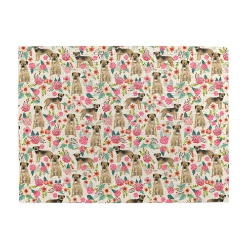Border Terrier Hund Vintage Blumenmuster, 500 Teile Puzzle für Erwachsene – Holzpuzzle für Erwachsene und ältere Menschen Border Terrier Hund Vintage Blumenmuster, 500 Teile Puzzle für Erwachsene – Holzpuzzle für Erwachsene und ältere Menschen von BYwenhopnbs