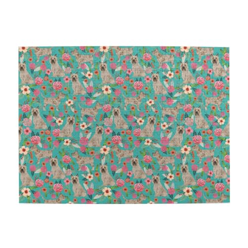 Cairn Terrier Vintage Florals, 500-teiliges Puzzle für Erwachsene – Holzpuzzle für Erwachsene und ältere Menschen von BYwenhopnbs