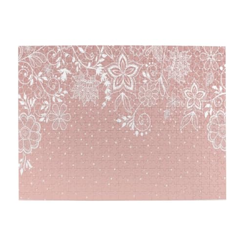 Elegantes weißes Spitzen-Blumen- und Konfetti-Design, 500-teiliges Puzzle für Erwachsene – Holzpuzzle für Erwachsene und ältere Menschen von BYwenhopnbs