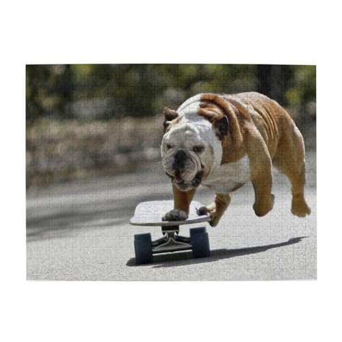 Englische Bulldoggen, Bokeh, Skateboard, Haustiere, Englisch, 500-teiliges Puzzle für Erwachsene – Holzpuzzle für Erwachsene und ältere Menschen Englische Bulldoggen, Bokeh, Skateboard, Haustiere, Englisch, 500-teiliges Puzzle für Erwachsene – Holzpuzzle für Erwachsene und ältere Menschen von BYwenhopnbs