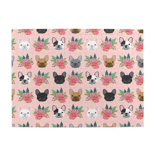 Französische Bulldoggen mit Blumenmuster, 500-teiliges Puzzle für Erwachsene – Holzpuzzle für Erwachsene und ältere Menschen Französische Bulldoggen mit Blumenmuster, 500-teiliges Puzzle für Erwachsene – Holzpuzzle für Erwachsene und ältere Menschen von BYwenhopnbs