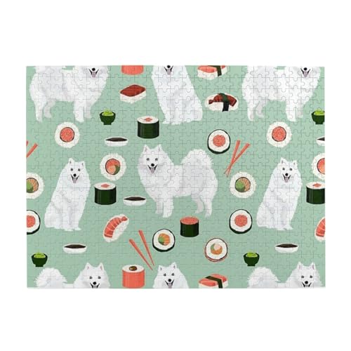 Japanischer Spitz, Sushi, Samojede, 500-teiliges Puzzle für Erwachsene – Holzpuzzle für Erwachsene und ältere Menschen Japanischer Spitz, Sushi, Samojede, 500-teiliges Puzzle für Erwachsene – Holzpuzzle für Erwachsene und ältere Menschen von BYwenhopnbs