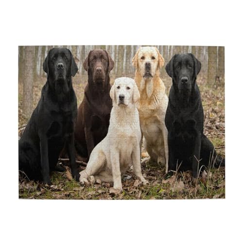 Labrador Retriever Hunde Schwarz Gold Weiß Braun, 500 Teile Puzzle für Erwachsene – Holzpuzzle für Erwachsene und ältere Menschen von BYwenhopnbs