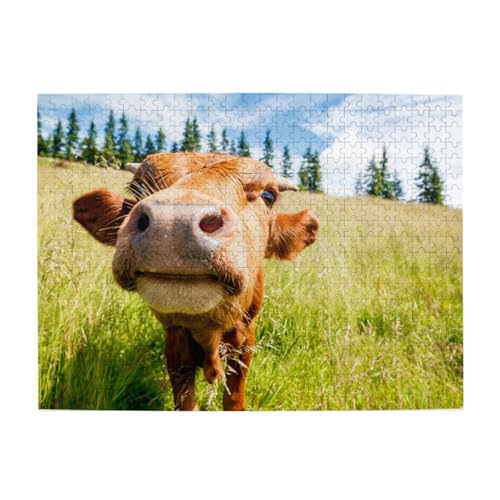 Lustiges 3D-Puzzle mit süßer Kuh, 500 Teile Puzzle für Erwachsene – Holzpuzzle für Erwachsene und ältere Menschen von BYwenhopnbs