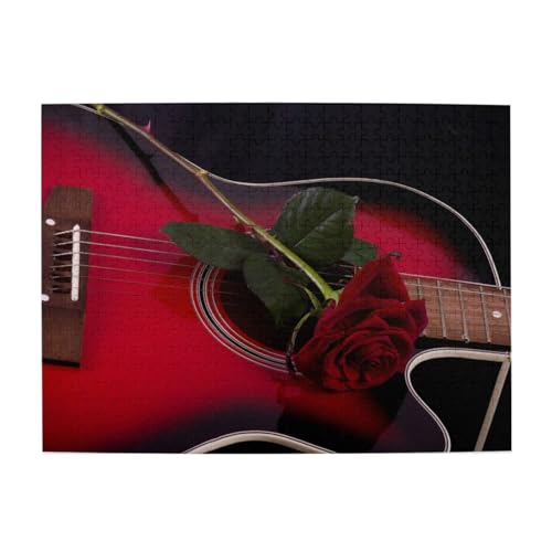 Rote Gitarre mit roter Rose, 500-teiliges Puzzle für Erwachsene – Holzpuzzle für Erwachsene und ältere Menschen Rote Gitarre mit roter Rose, 500-teiliges Puzzle für Erwachsene – Holzpuzzle für Erwachsene und ältere Menschen von BYwenhopnbs