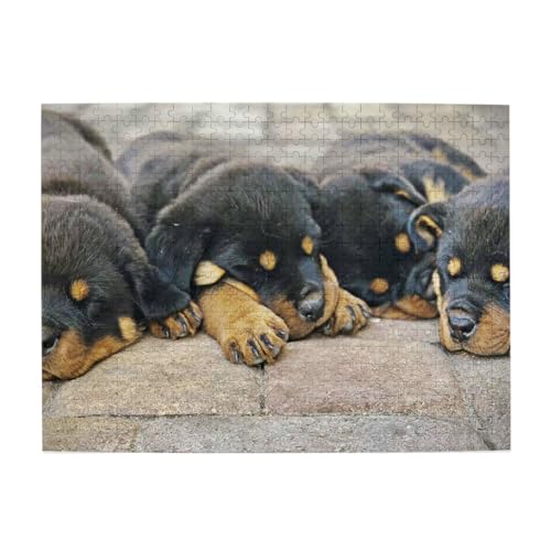 Rottweiler, schlafende Hunde, Haustiere, Welpen, klein, 500-teiliges Puzzle für Erwachsene – Holzpuzzle für Erwachsene und ältere Menschen von BYwenhopnbs
