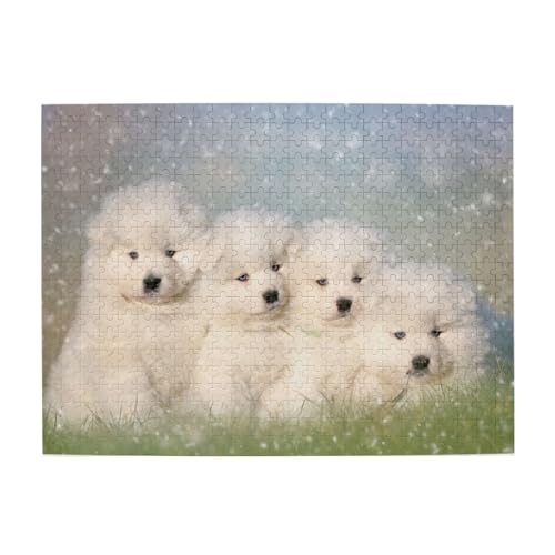 Samojedenwelpen, weiße Hunde, Familie, Kleiner Samojede, 500-teiliges Puzzle für Erwachsene – Holzpuzzle für Erwachsene und ältere Menschen Samojedenwelpen, weiße Hunde, Familie, Kleiner Samojede, 500-teiliges Puzzle für Erwachsene – Holzpuzzle für Erwachsene und ältere Menschen von BYwenhopnbs