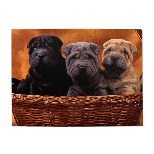 Shar Pei, schwarzer Welpe, kleine Hunde, graue Welpen, Haustiere, 500-teiliges Puzzle für Erwachsene – Holzpuzzle für Erwachsene und ältere Menschen von BYwenhopnbs