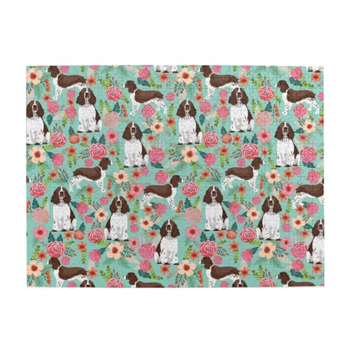 Springer Spaniel Hund mit Blumenmuster, 500-teiliges Puzzle für Erwachsene – Holzpuzzle für Erwachsene und ältere Menschen von BYwenhopnbs