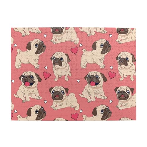 Valentinstag Herz Mops Hund, 500 Teile Puzzle für Erwachsene – Holzpuzzle für Erwachsene und ältere Menschen Valentinstag Herz Mops Hund, 500 Teile Puzzle für Erwachsene – Holzpuzzle für Erwachsene und ältere Menschen von BYwenhopnbs