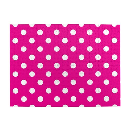 Weiße Tupfen, Rosa, 500-teiliges Puzzle für Erwachsene – Holzpuzzle für Erwachsene und ältere Menschen von BYwenhopnbs