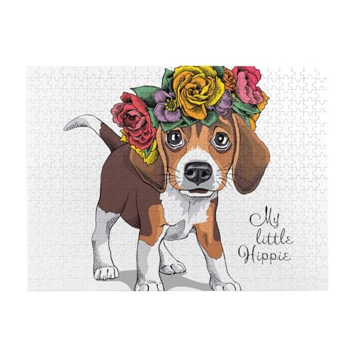 Welpe Beagle Blumenkopfkranz, 500-teiliges Puzzle für Erwachsene – Holzpuzzle für Erwachsene und ältere Menschen Welpe Beagle Blumenkopfkranz, 500-teiliges Puzzle für Erwachsene – Holzpuzzle für Erwachsene und ältere Menschen von BYwenhopnbs