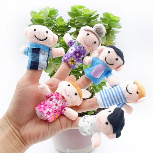 BZKSER Fingerpuppen Set - 6 pcs Familienmitglieder Fingerpuppen Plüsch Cartoon Handpuppe Spielzeug für Kinder,für Geschichte Zeit Kindergeburstag Gastgeschenk Mitgebsel Fingerpuppen von BZKSER