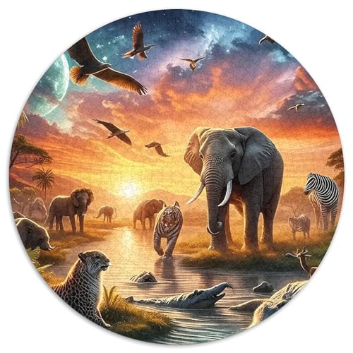 Elefanten 1000 Teile Elefanten Kreisförmiges Puzzle Farbenfrohes Für Erwachsene Und Kinder 1000pcs (67.5x67.5cm) von BZZOLASP