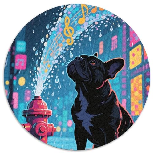 Französischer Bullhund 1000 Stück Haustier Kreisförmiges Puzzle Impossible Game Clever Rätsel Für Erwachsene Und Kinder 1000pcs (67.5x67.5cm) von BZZOLASP