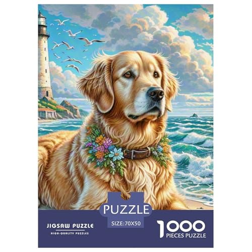 Goldener Retriever 1000 Stücke Tiere Herausforderndes Puzzle Clever Rätsel Für Erwachsene Und Kinder 70x50cm/1000pcs von BZZOLASP