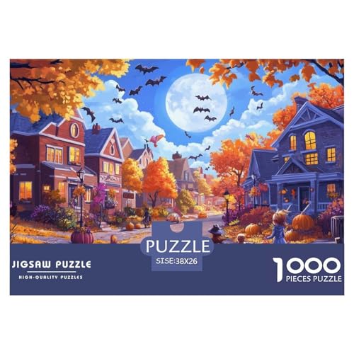 Halloween Dorf 1000 Teile Jigsaw Puzzles Farbenfrohes Clever Rätsel Für Erwachsene Und Kinder 38x26cm/1000pcs von BZZOLASP