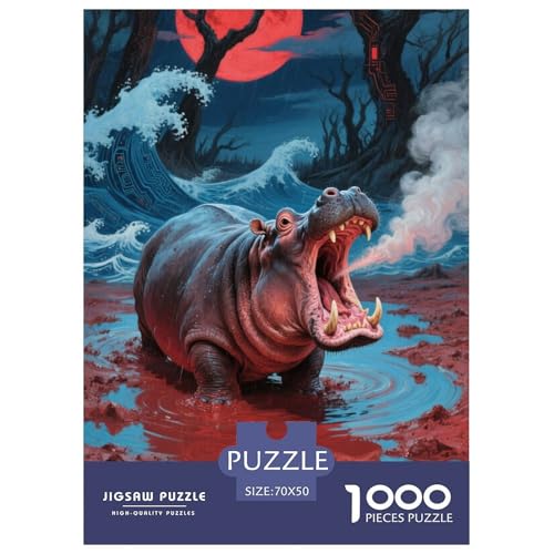Hippopotamus 1000 Teile Tier Herausforderndes Puzzle Clever Rätsel Farbenfrohes Für Erwachsene Und Kinder 70x50cm/1000pcs von BZZOLASP