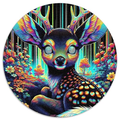 Hirsch 1000 Teile Hirsch Kreisförmiges Puzzle Clever Rätsel Farbenfrohes Für Erwachsene Und Kinder 1000pcs (67.5x67.5cm) von BZZOLASP
