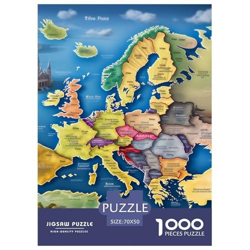 Karte von Europa 1000 Teile Animation Herausforderndes Puzzle Farbenfrohes Clever Rätsel Für Erwachsene Und Kinder 70x50cm/1000pcs von BZZOLASP