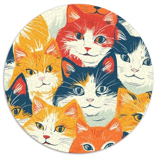 Katze 1000 Stück Kreisförmiges Puzzle Impossible Spiel Farbenfrohes Für Erwachsene Und Kinder 1000pcs (67.5x67.5cm) von BZZOLASP