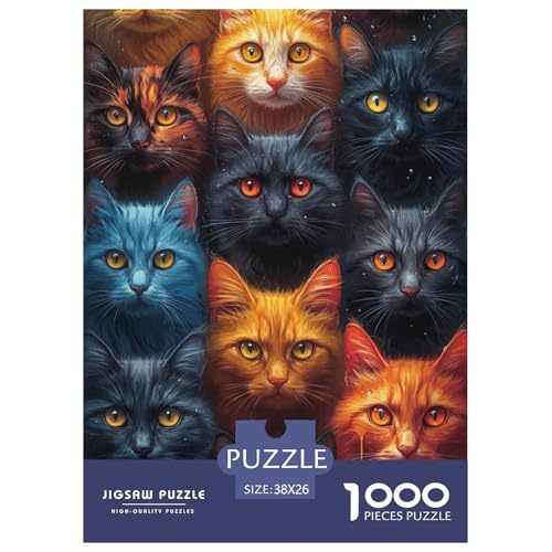 Katze 1000 Teile Herausforderndes Puzzle Impossible Spiel Farbenfrohes Für Erwachsene Und Kinder 38x26cm/1000pcs von BZZOLASP