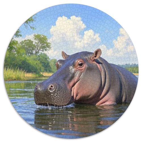 Kleiner Hippopotamus 1000 Teile Wildtiere Kreisförmiges Puzzle Clever Rätsel Farbenfrohes Für Erwachsene Und Kinder 1000pcs (67.5x67.5cm) von BZZOLASP
