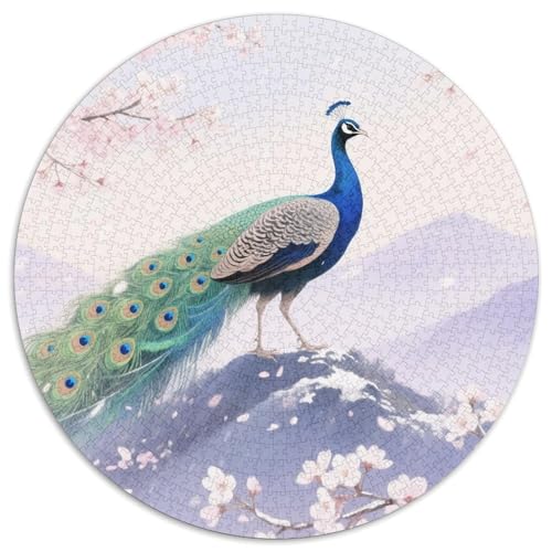 Pavo Real 1000 Teile Wildtiere Kreisförmiges Puzzle Clever Rätsel Farbenfrohes Für Erwachsene Und Kinder 1000pcs (67.5x67.5cm) von BZZOLASP