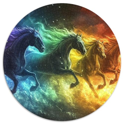 Pferd 1000 Teile Kreisförmiges Puzzle Clever Rätsel Farbenfrohes Für Erwachsene Und Kinder 1000pcs (67.5x67.5cm) von BZZOLASP