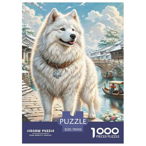 Samoyed Hund 1000 Teile Herausforderndes Puzzle Farbenfrohes Farbenfrohes Für Erwachsene Und Kinder 70x50cm/1000pcs von BZZOLASP