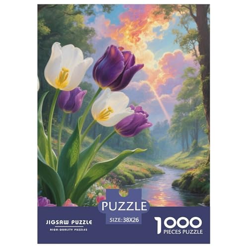 Tulpen 1000 Stücke Blumen Challenge Puzzle Farbenfrohes Clever Rätsel Für Erwachsene Und Kinder 38x26cm/1000pcs von BZZOLASP