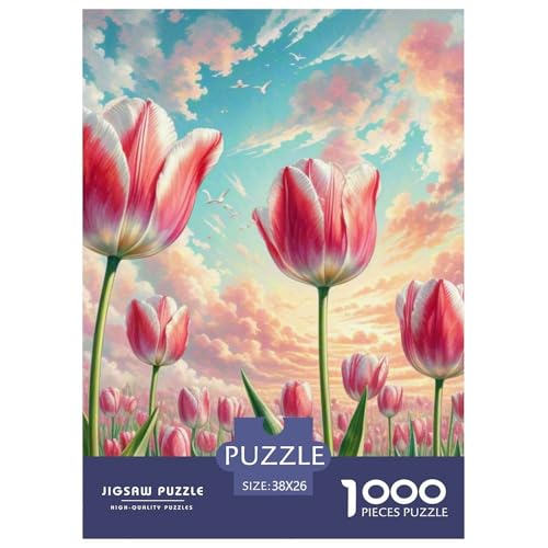Tulpen 1000 Teile Landschaft Papiernes Puzzle Clever Rätsel Farbenfrohes Für Erwachsene Und Kinder 38x26cm/1000pcs von BZZOLASP