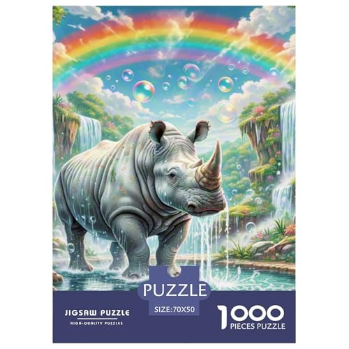 Weiße Nashörner 1000 Stücke Tiere Challenge Puzzle Clever Rätsel Farbenfrohes Für Erwachsene Und Kinder 70x50cm/1000pcs von BZZOLASP