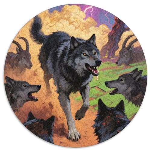 Wolf 1000 Stück Tier Kreisförmiges Puzzle Impossible Game Farbenfrohes Für Erwachsene Und Kinder 1000pcs (67.5x67.5cm) von BZZOLASP
