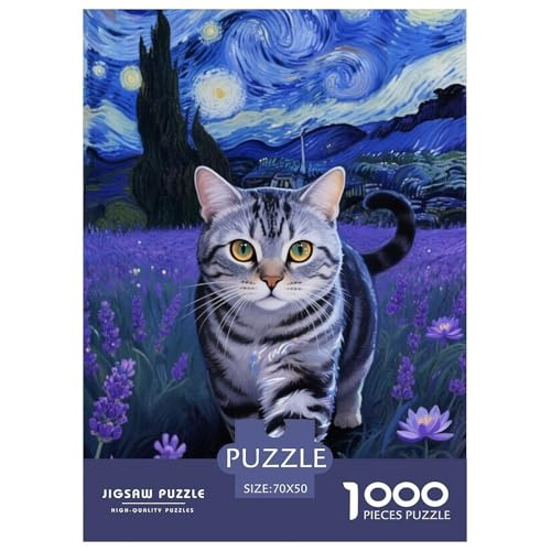 amerikanische Shorthair 1000 Teile Tier Herausforderndes Puzzle Impossible Game Clever Rätsel Für Erwachsene Und Kinder 70x50cm/1000pcs von BZZOLASP