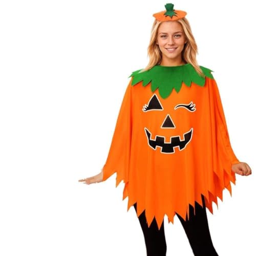 BaYuYPOO Halloween-Kürbis-Kostüm für Damen, leuchtet im Dunkeln, Poncho-Set mit Kopfbedeckung, Halloween-Cosplay-Kleidung von BaYuYPOO